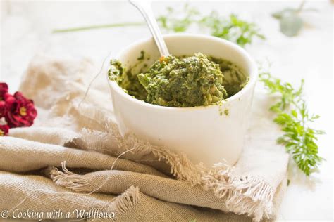 5 Minute Carrot Top Greens Pesto - Cooking with a Wallflower