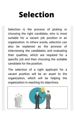 Meaning of selection and describe the steps involved in selection ...