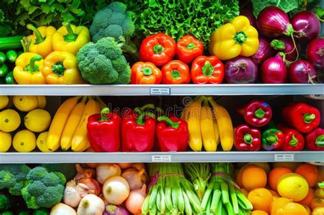 Colorful Fresh Produce Aisle in Supermarket with Variety of Vegetables ...