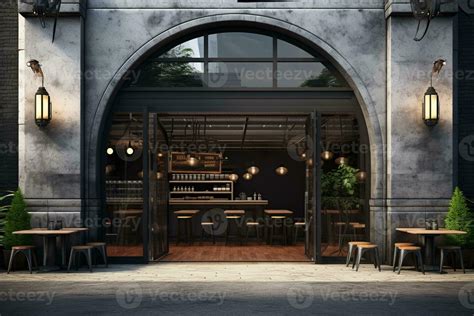 a dark black restaurant with a circular arched entrance 29289315 Stock ...