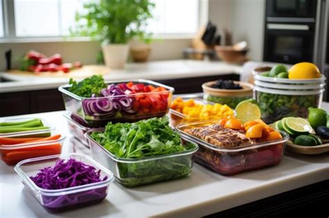 Premium AI Image | Colorful meal prep containers neatly organized on ...