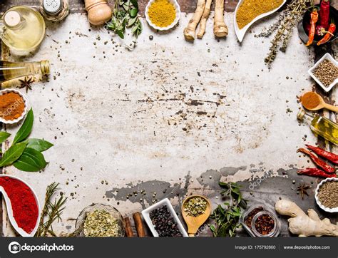Different spices, herbs and roots view from the top. Stock Photo by ...