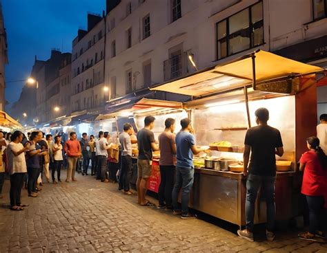 Premium AI Image | A street food stall bustling with activity as ...