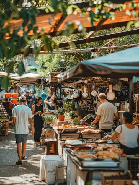 Premium Photo | Street food market bustling with activity