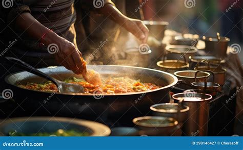 Cooking street food stock image. Image of chef, meal - 298146427