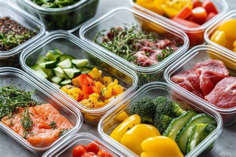 Colorful Meal Prep Containers Filled with Fresh Vegetables and Proteins ...