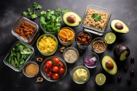 Meal Prep Spread with Various Ingredients and Spices, Ready for Healthy ...