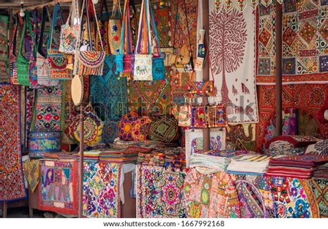 Vibrant Colorful Market Stall Selling Embroidered Stock Photo ...