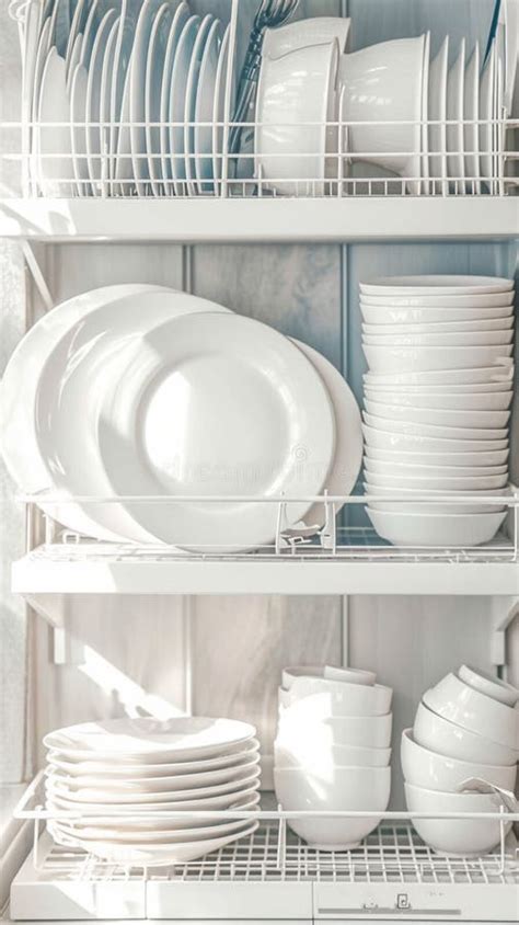Clean White Dishes Neatly Arranged on a Practical Dish Rack Stock ...