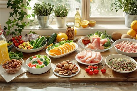 A Wooden Table Displays a Colorful Assortment of Healthy Foods ...