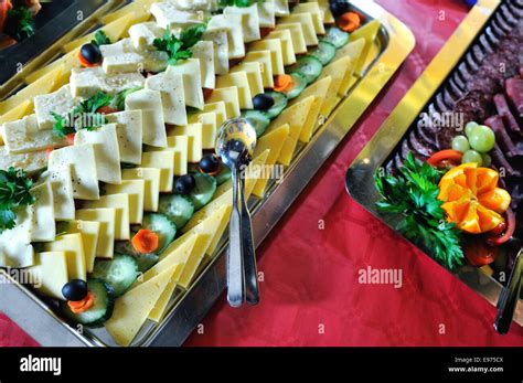 Catering food arrangement on table Stock Photo - Alamy