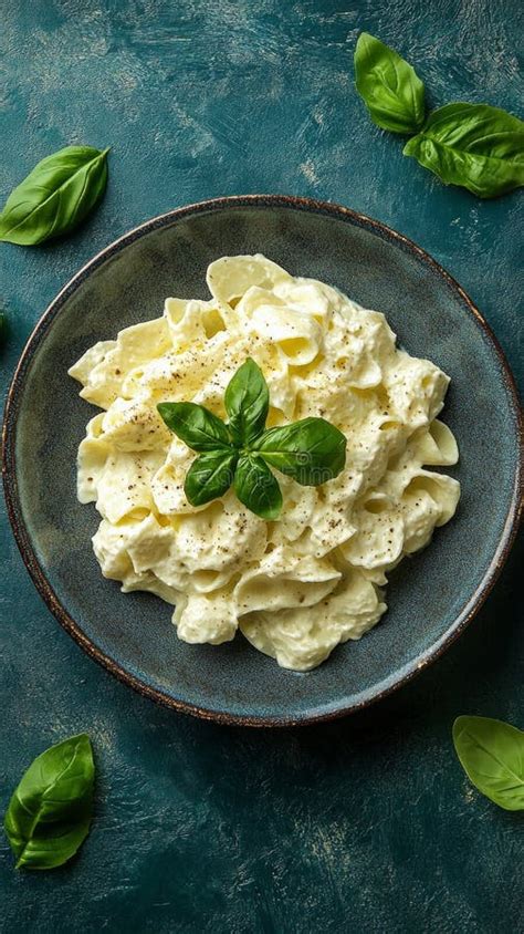 A Delicious Creamy Pasta Dish Garnished with Fresh Basil Leaves Sits on ...