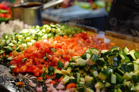 Fresh cut vegetables on display at market stall 49333735 Stock Photo at ...