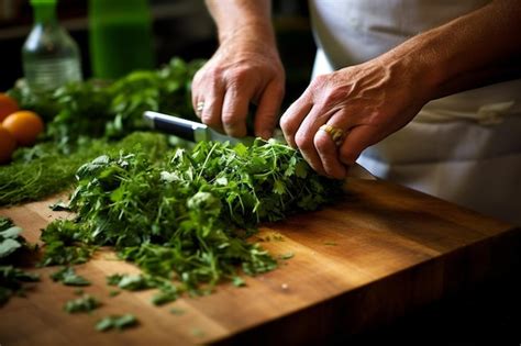 Fresh herbs being chopped for tomato sauce | Premium AI-generated image