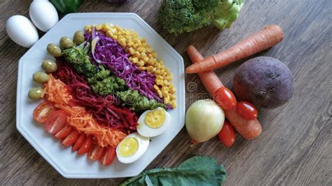 Plate of Healthy Food with Colorful Salad Stock Photo - Image of ...