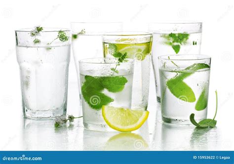 Glass of Water and Fresh Herbs Stock Photo - Image of fresh, color ...