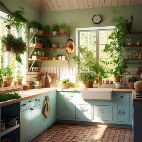 Light Kitchen with Fresh Herbs. Image Generated by AI Stock ...