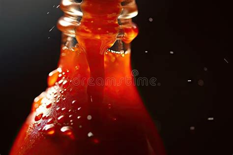 Close-up of Bottle of Hot Sauce, with Drizzling and Droplets Stock ...