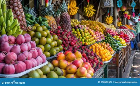 Vibrant Fruit Stand Display with a Variety of Fresh Produce Stock ...