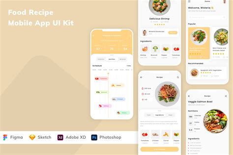 Food Recipe Mobile App UI Kit | UI Kits and Libraries ~ Creative Market