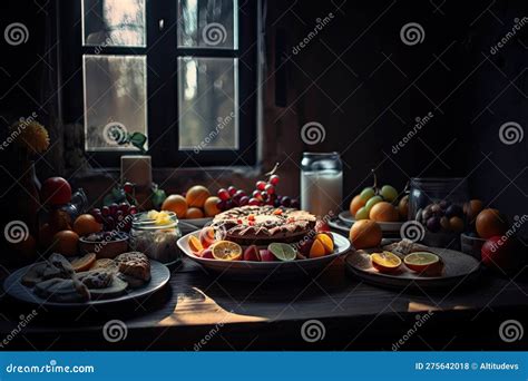 Plate of Perfectly Arranged Food, with Natural and Artificial Lighting ...