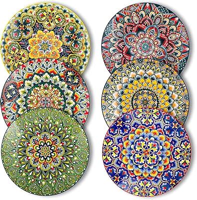 Amazon.com | ONEMORE Colorful Dinner Plates Set of 6,10.5 inch ...