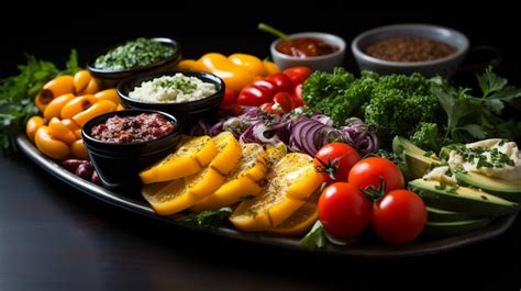 Artfully arranged vegetable platter with vibrant colors and textures ...
