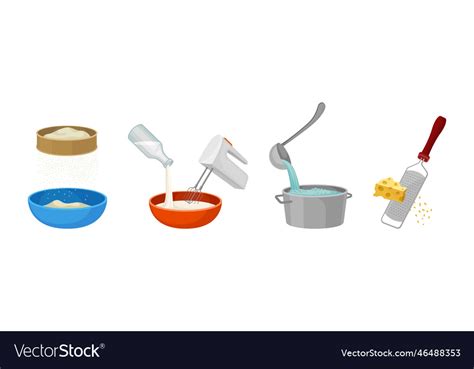 Cooking and food preparation process with kitchen Vector Image