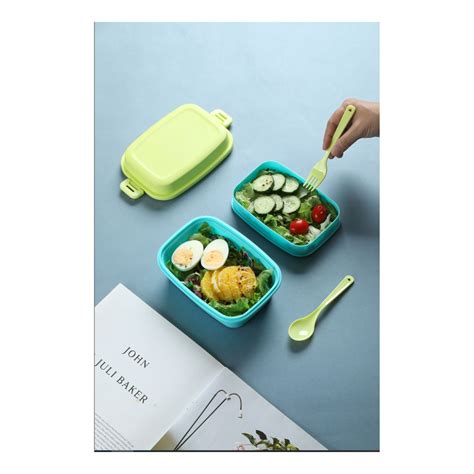 Colorful Double Layered Bento Box (980mL)(Green)– Miniso Pakistan