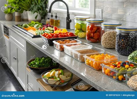 Meal Prep Ingredients on Modern Kitchen Counter Stock Illustration ...
