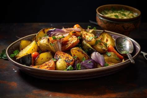 Premium AI Image | a plate of roasted vegetables