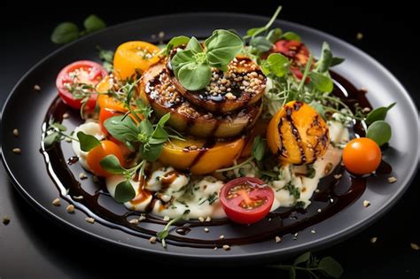 Premium Photo | Beautifully Plated Vegan Dish Vibrant Colors and Textures