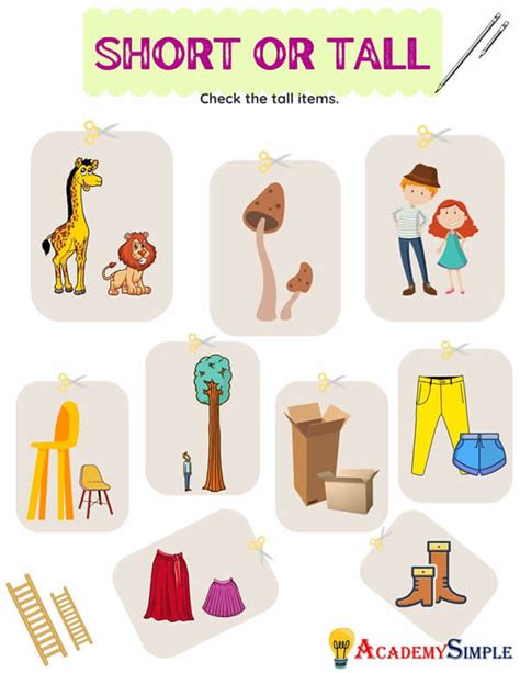 Concepts of Opposites Worksheet - Tall or Short - Academy Simple