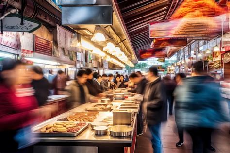 Premium AI Image | A bustling food stand in a crowded urban market