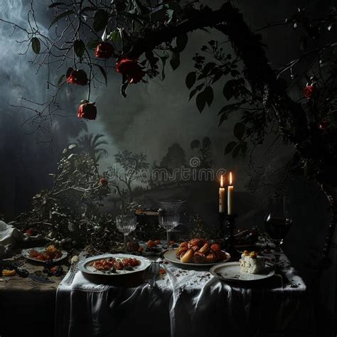 Delicious Dinner in a Cozy, Dimly Lit Dining Room Stock Illustration ...