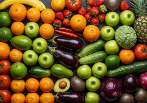 Vibrant Assortment of Fresh Fruits and Vegetables Stock Illustration ...