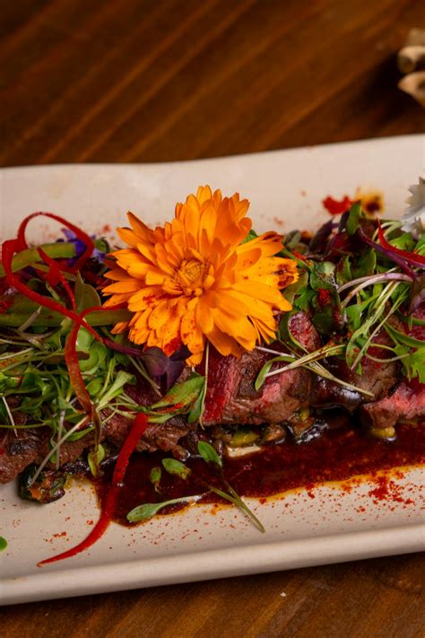 Gourmet Steak Dish with Edible Flower Garnish · Free Stock Photo
