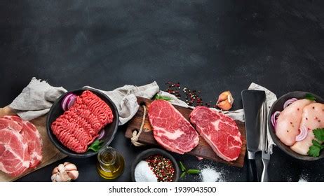 Variety Raw Meat Seasoning On Dark Stock Photo 1939043500 | Shutterstock