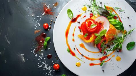 Premium Photo | Creative food plating with sauces forming artistic swirls