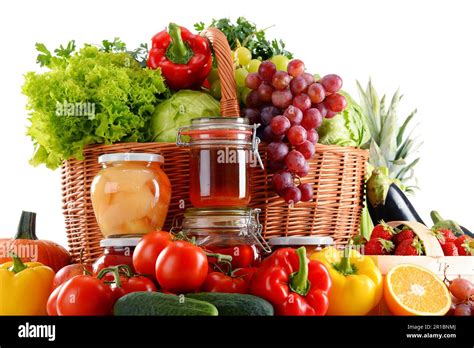 Composition with organic food isolated on white background. Balanced ...