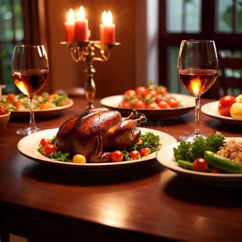 Dinner Table with Fancy Gourmet Meal Arrangement, Cooking Food Layout ...