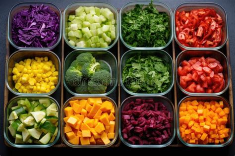 Colorful Assortment of Chopped Vegetables in Meal Prep Containers Stock ...