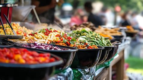A close up of food stalls at a street market | Premium AI-generated image