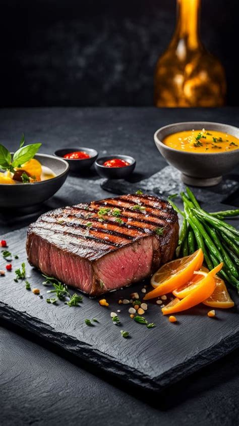 Succulent Beef Cuts Displayed on Dark Slate, Highlighting Rich Textures ...