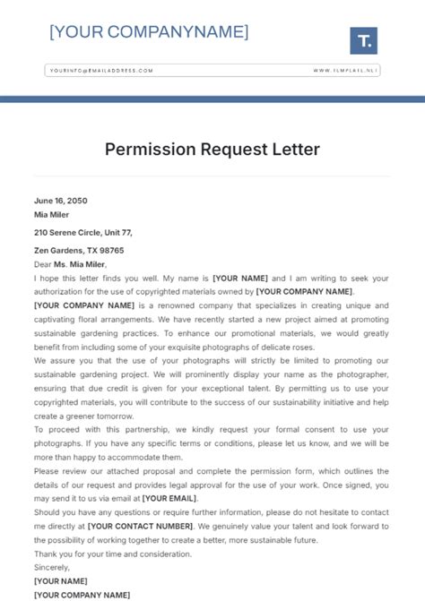 Free Permission Request Letter Template to Edit Online