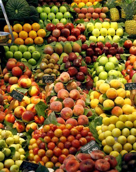 Mix Of Fresh Fruits On A Market Stall Stock Photo - Image of apple ...