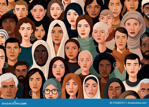 Seamless Pattern of Diverse Faces of Different Ethnicities. Vector ...