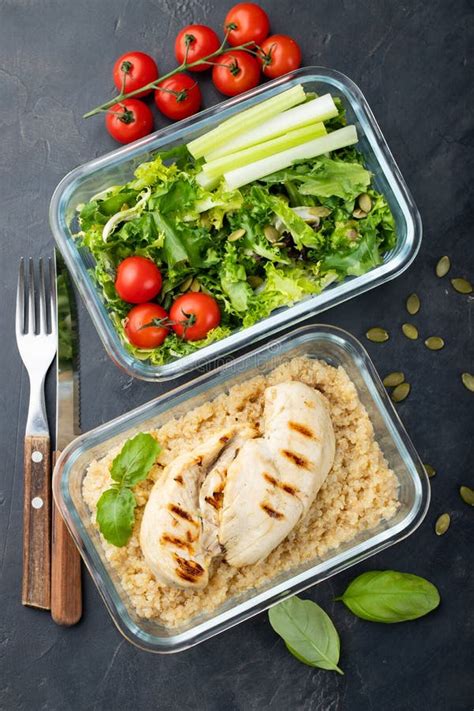 Healthy Meal Prep Containers with Quinoa, Chicken Breast and Green ...