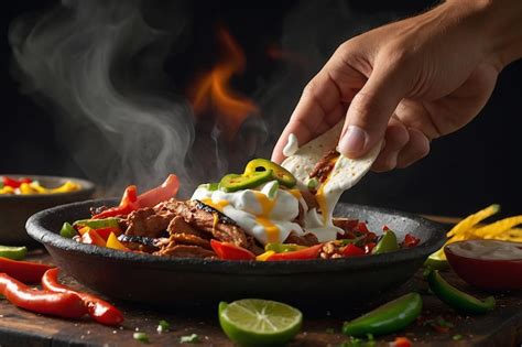 A hand spreading a dollop of sour cream on top of sizz | Premium AI ...