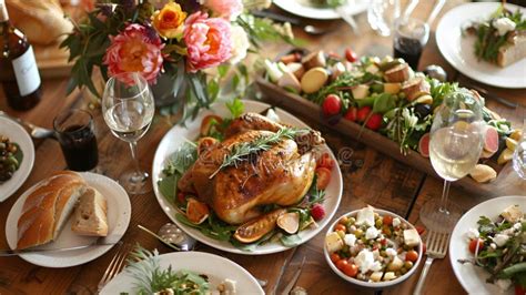 Elegantly Set Dining Table with Gourmet Dishes and Floral Centerpiece ...